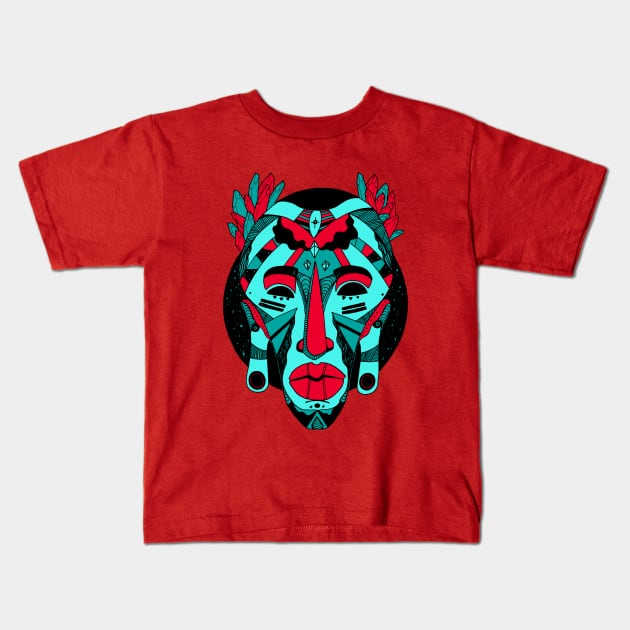 Turqred African Mask 1 Kids T-Shirt by kenallouis